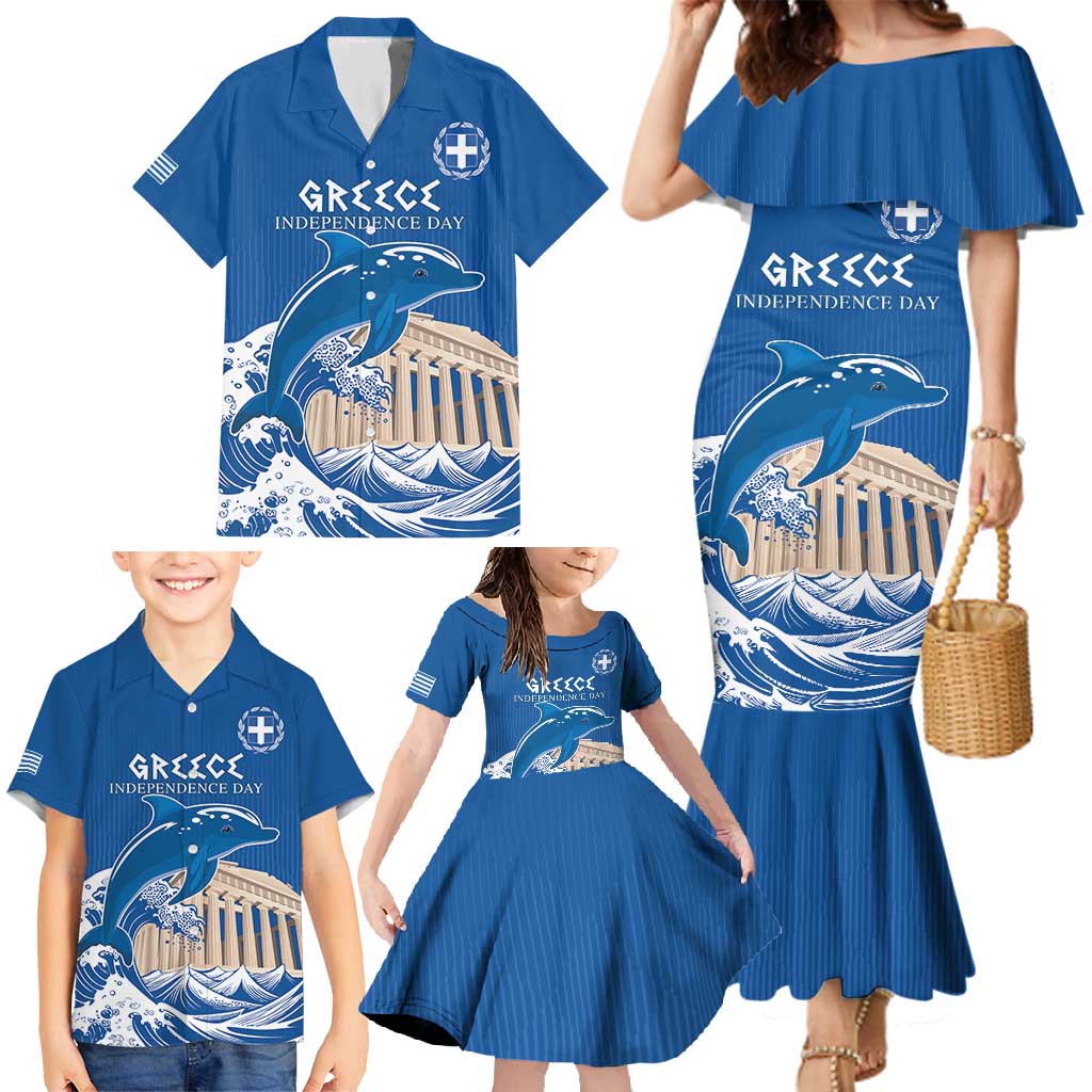 Personalized Greece Independence Day Family Matching Mermaid Dress and Hawaiian Shirt Parthenon Eleftheria i Thanatos