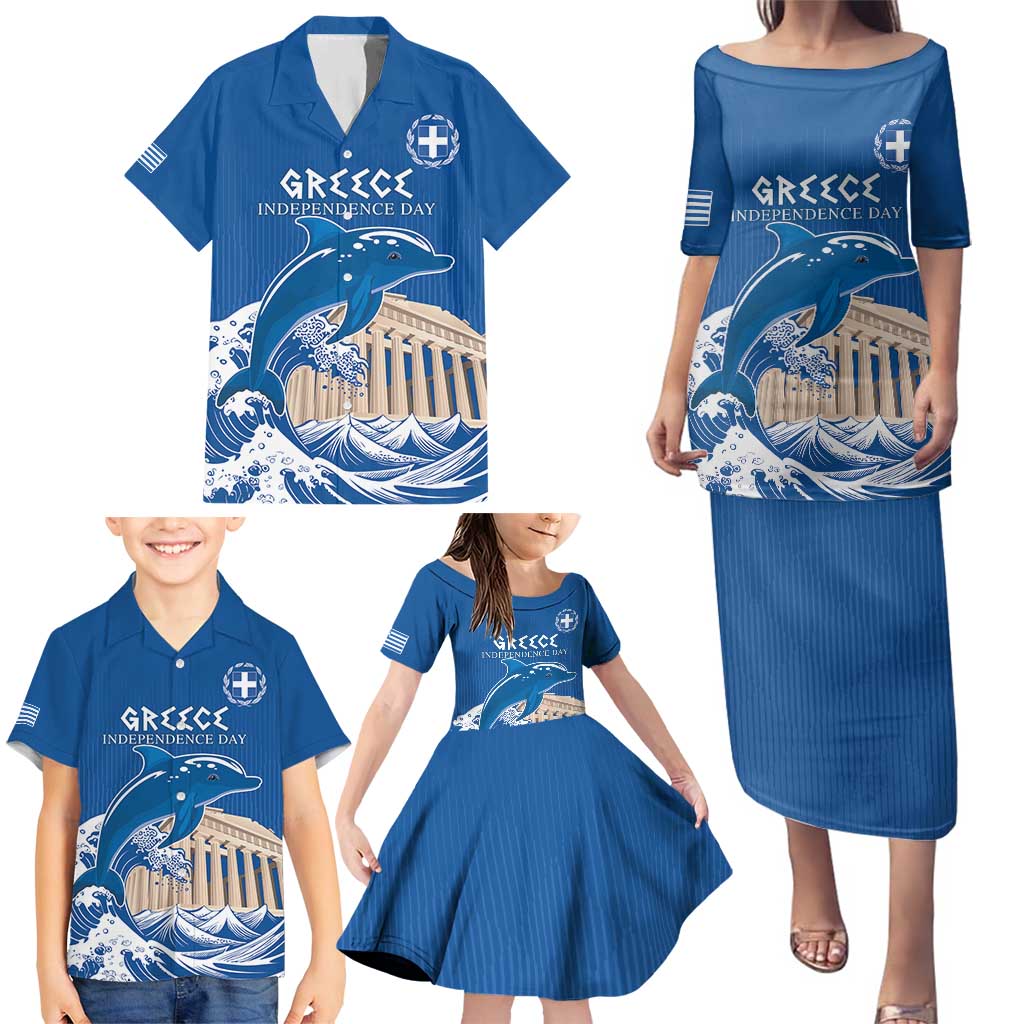 Personalized Greece Independence Day Family Matching Puletasi and Hawaiian Shirt Parthenon Eleftheria i Thanatos