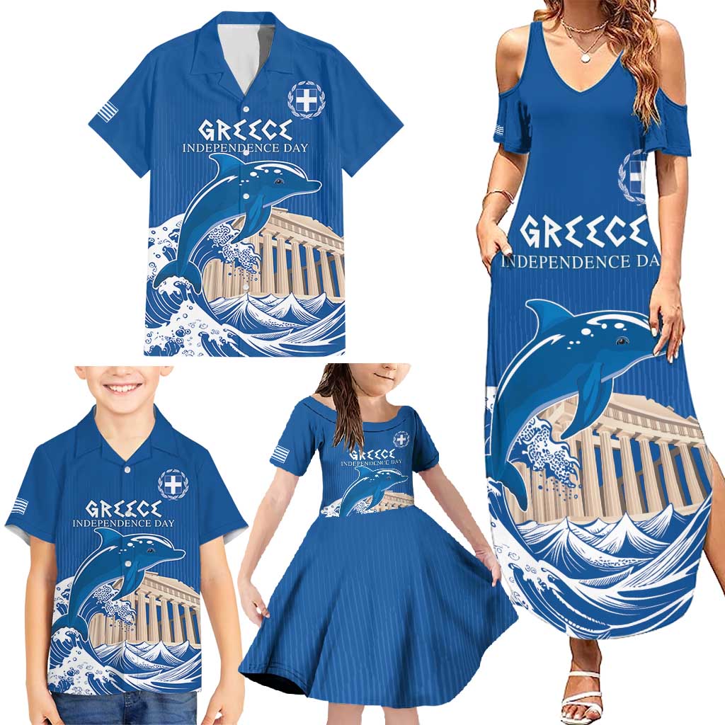 Personalized Greece Independence Day Family Matching Summer Maxi Dress and Hawaiian Shirt Parthenon Eleftheria i Thanatos