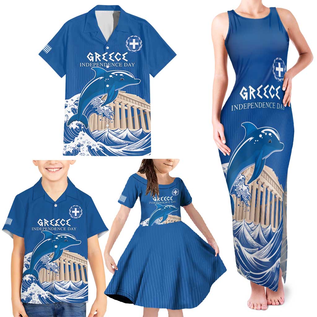 Personalized Greece Independence Day Family Matching Tank Maxi Dress and Hawaiian Shirt Parthenon Eleftheria i Thanatos