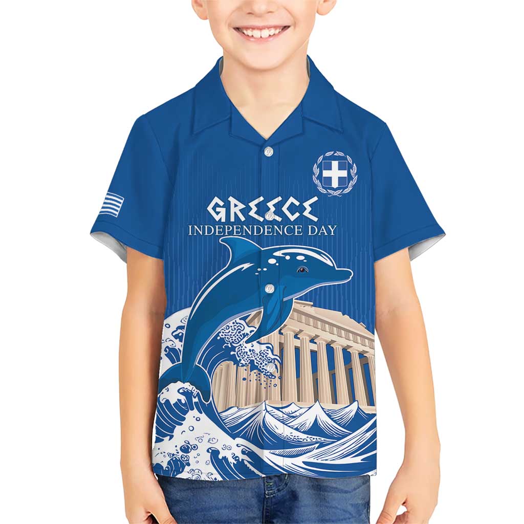 Personalized Greece Independence Day Kid Hawaiian Shirt Parthenon Eleftheria i Thanatos