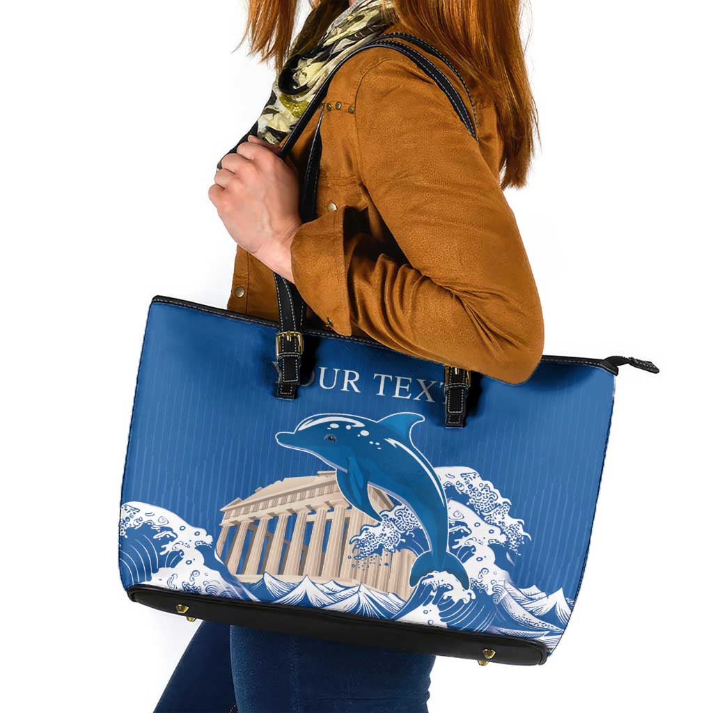 Personalized Greece Independence Day Leather Tote Bag Parthenon Eleftheria i Thanatos