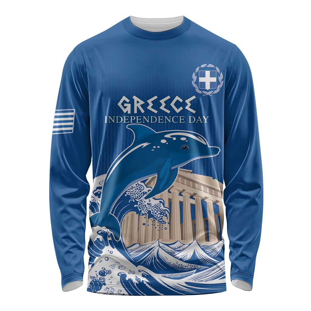 Personalized Greece Independence Day Long Sleeve Shirt Parthenon Eleftheria i Thanatos