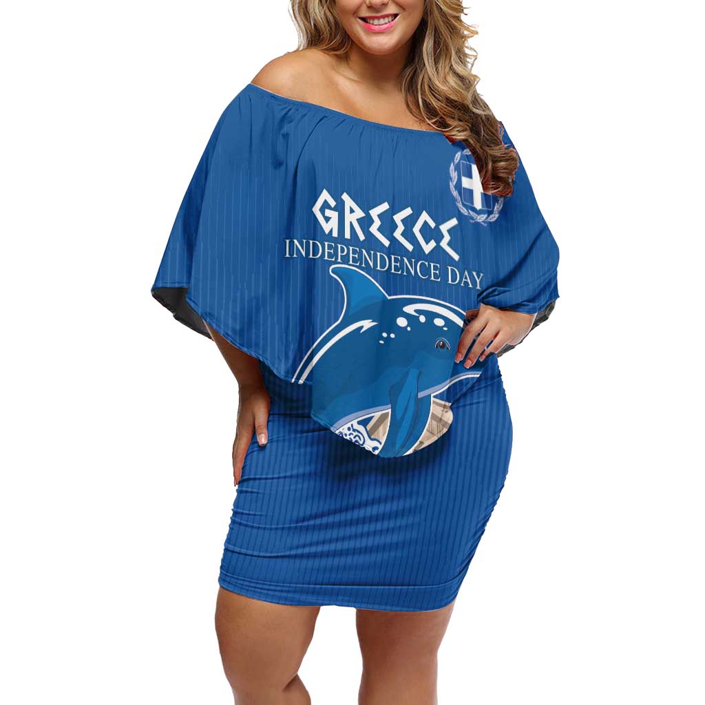 Personalized Greece Independence Day Off Shoulder Short Dress Parthenon Eleftheria i Thanatos