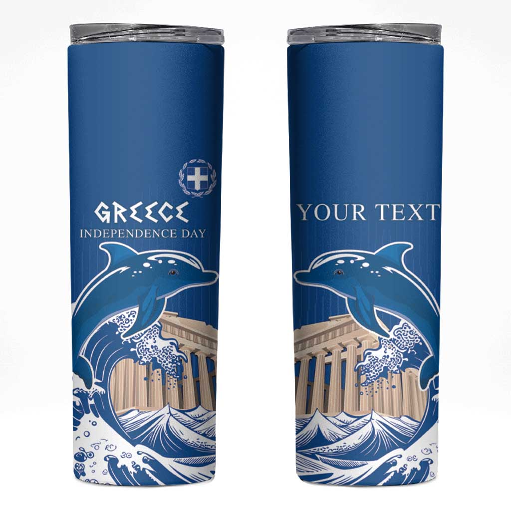 Personalized Greece Independence Day Skinny Tumbler Parthenon Eleftheria i Thanatos