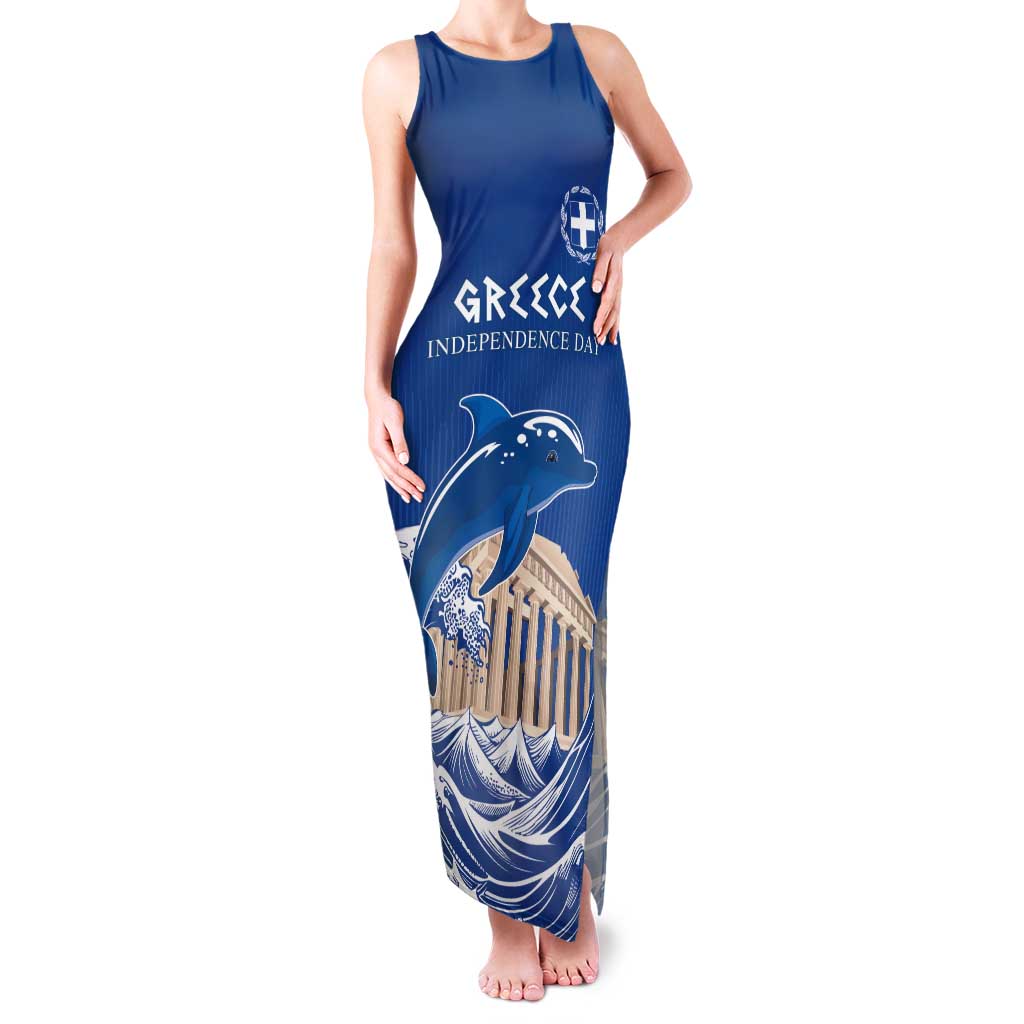 Personalized Greece Independence Day Tank Maxi Dress Parthenon Eleftheria i Thanatos