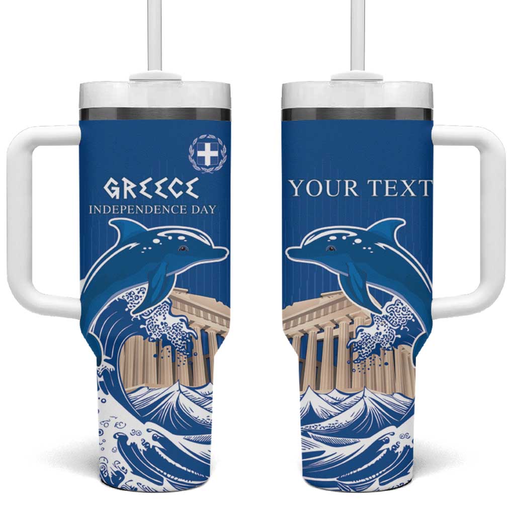 Personalized Greece Independence Day Tumbler With Handle Parthenon Eleftheria i Thanatos