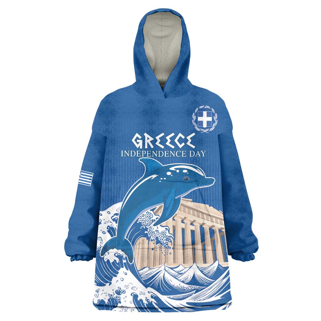 Personalized Greece Independence Day Wearable Blanket Hoodie Parthenon Eleftheria i Thanatos