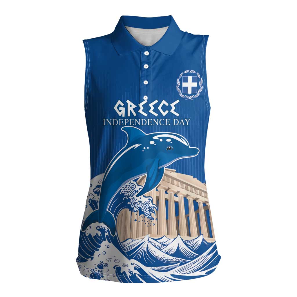 Personalized Greece Independence Day Women Sleeveless Polo Shirt Parthenon Eleftheria i Thanatos