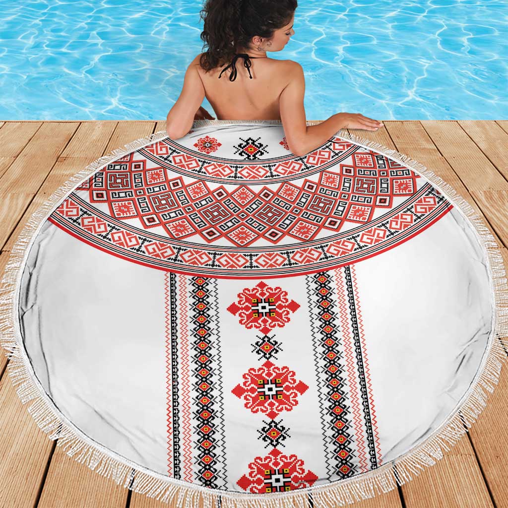 Bulgarian Embroidery Style Seamless Pattern Beach Blanket