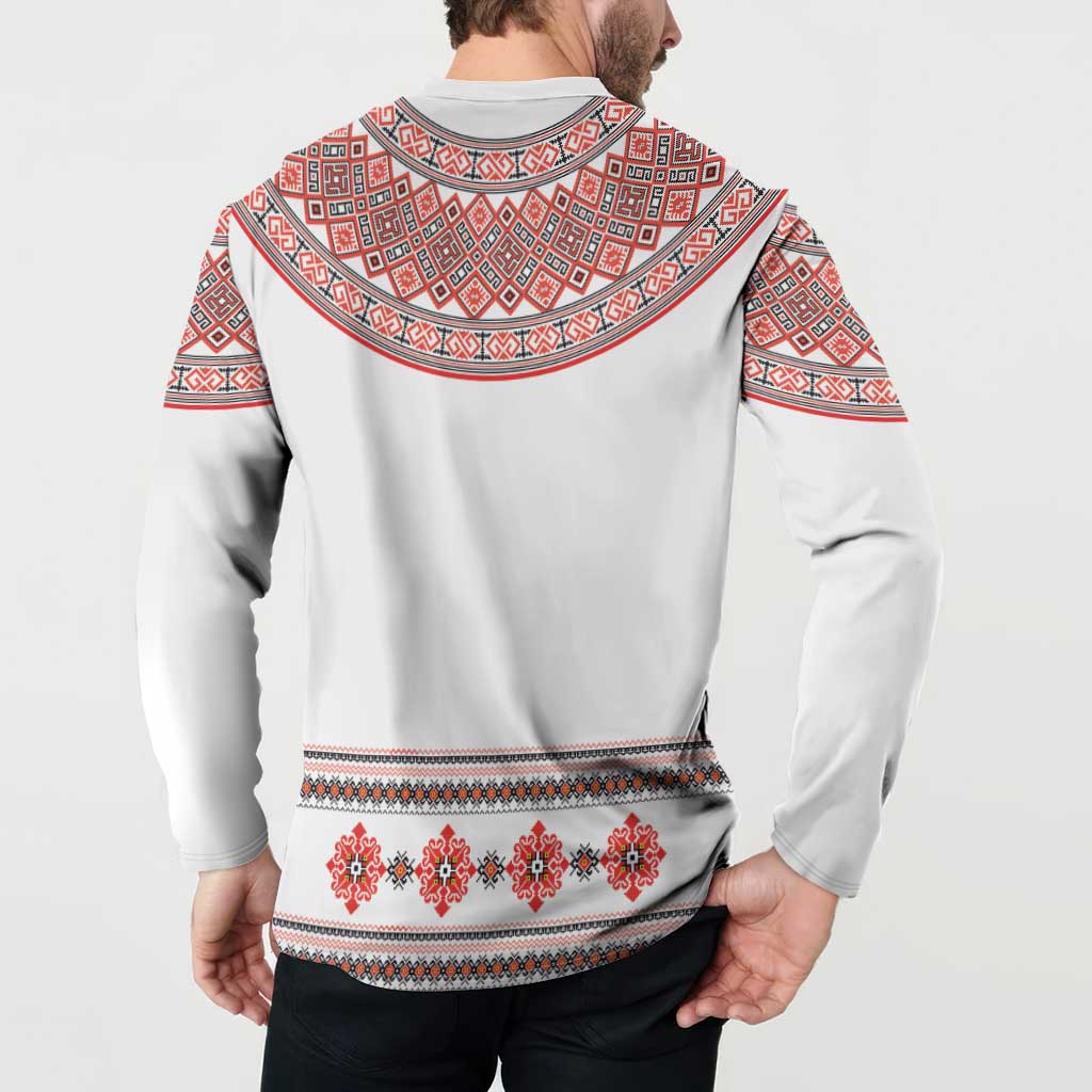 Bulgarian Embroidery Style Seamless Pattern Button Sweatshirt