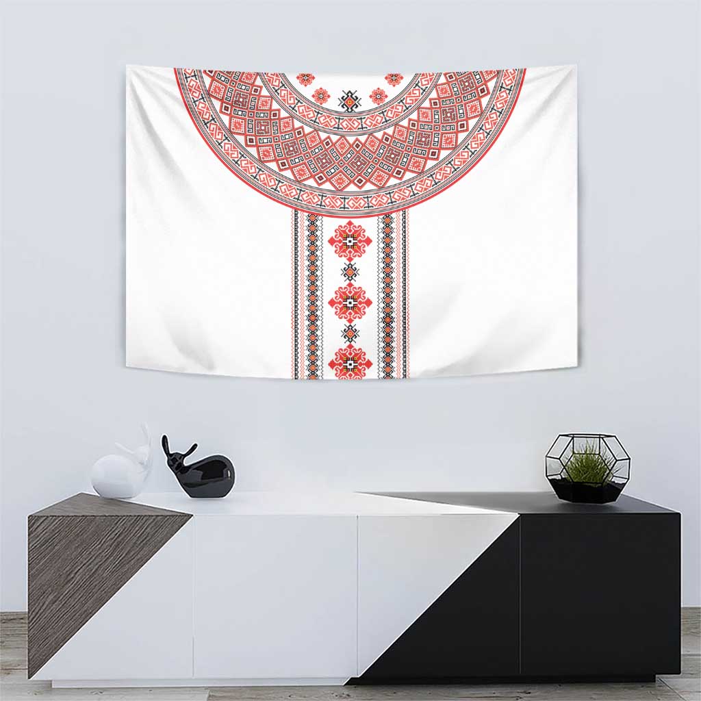 Bulgarian Embroidery Style Seamless Pattern Tapestry