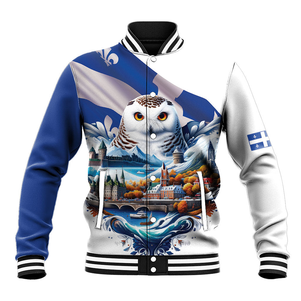 Quebec Snowy Owl Heritage Baseball Jacket Flag Day Edition