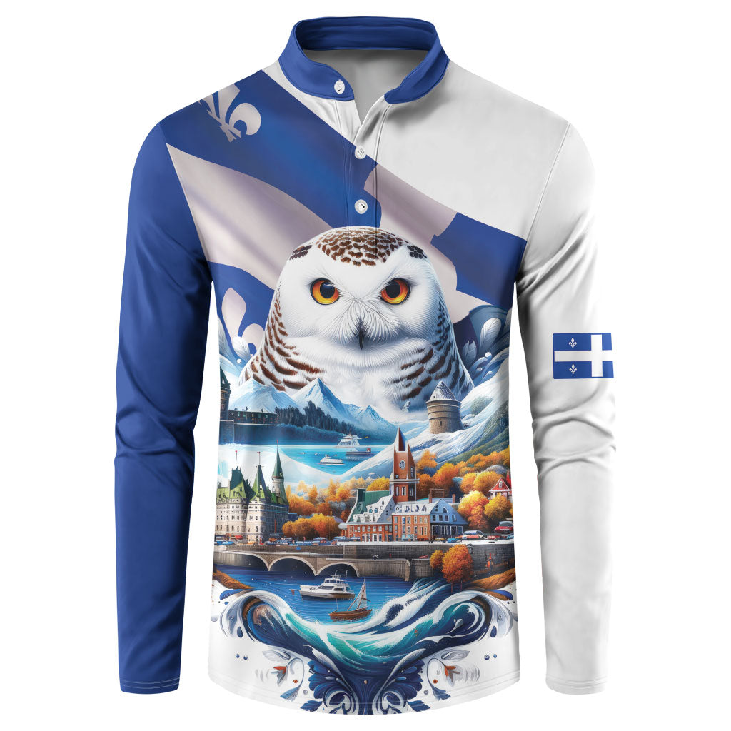 Quebec Snowy Owl Heritage Button Sweatshirt Flag Day Edition