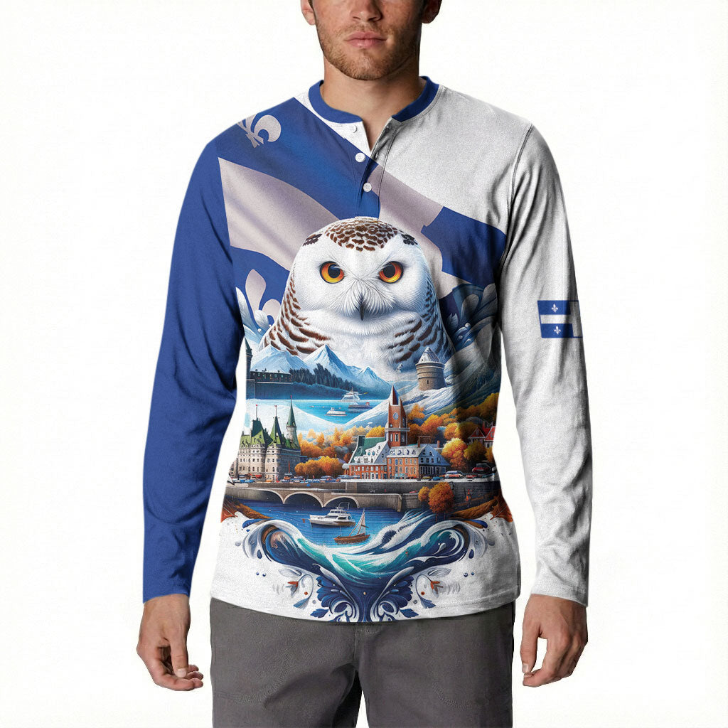 Quebec Snowy Owl Heritage Button Sweatshirt Flag Day Edition