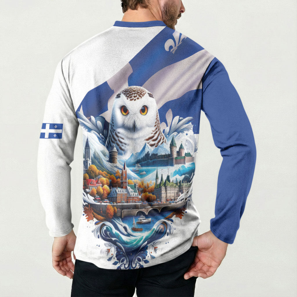 Quebec Snowy Owl Heritage Button Sweatshirt Flag Day Edition