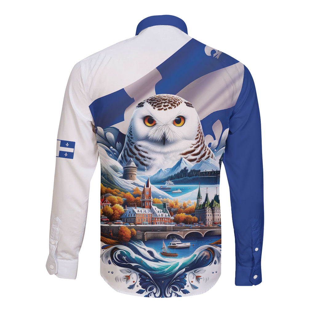 Quebec Snowy Owl Heritage Long Sleeve Button Shirt Flag Day Edition
