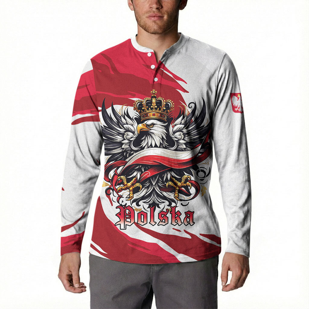 Poland National Flag Day Button Sweatshirt Fierce Polish Eagle Crown