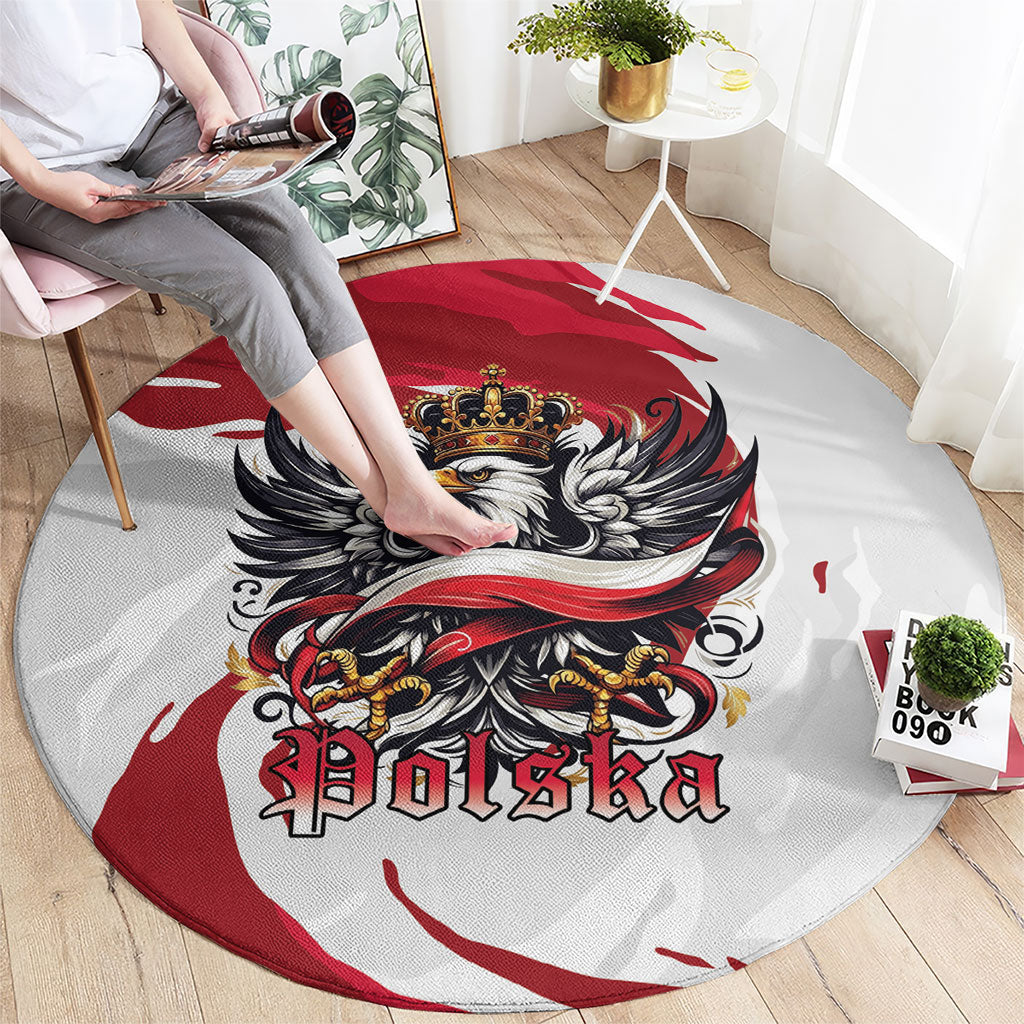 Poland National Flag Day Round Carpet Fierce Polish Eagle Crown