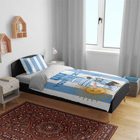 Argentina-themed bedding set with blue stripes and “YOUR TEXT” graphic on duvet and pillows