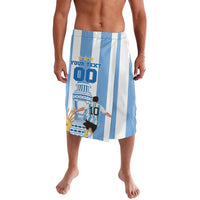 Football lavalava shorts with blue-and-white stripes and front team graphic