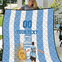 Argentina football quilt, blue-and-white diagonal stripes with custom text and emblem