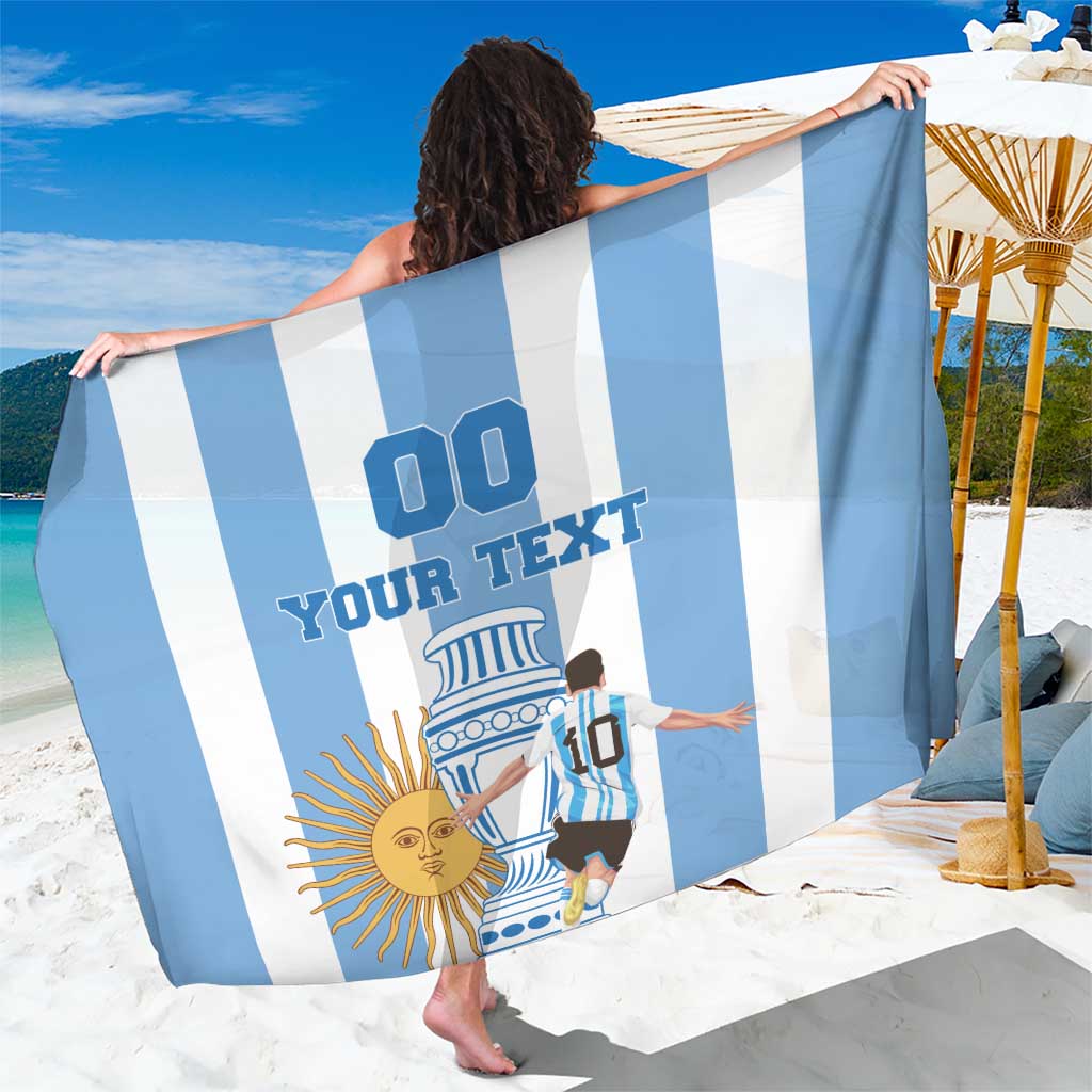Argentina football sarong, light blue/white stripes with custom text and 00 graphic