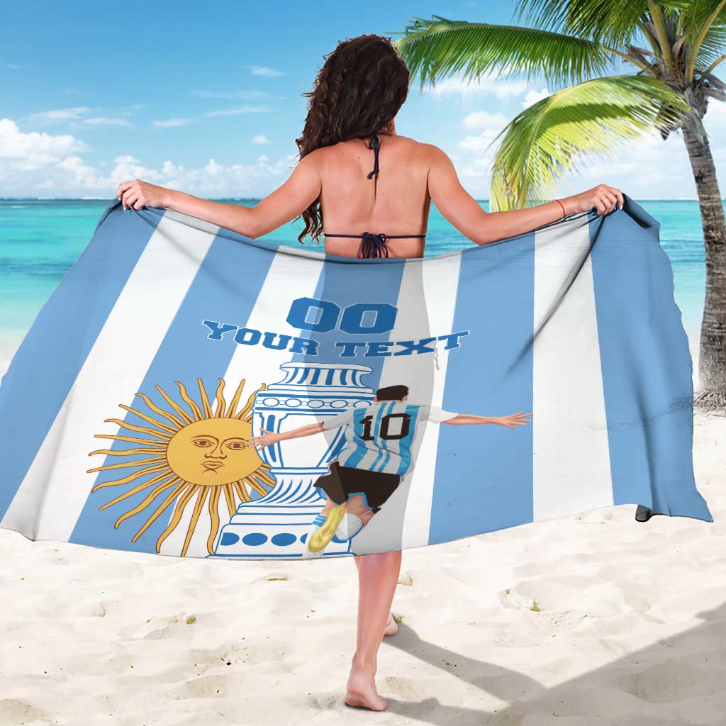 Argentina football sarong with back view, light blue/white stripes and custom text