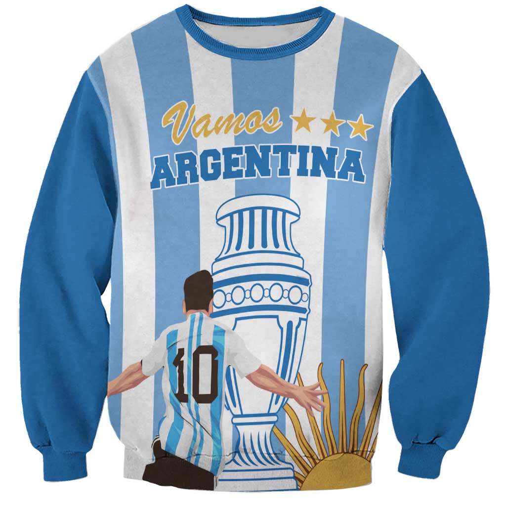 Unisex blue-and-white striped football sweatshirt with gold stars and front graphic