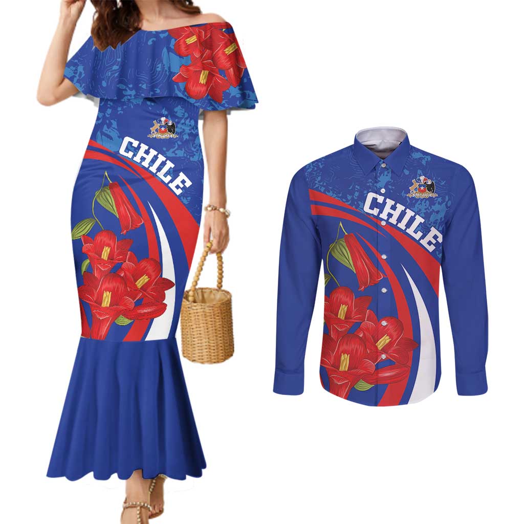 Custom Chile Lapageria Couples Matching Mermaid Dress and Long Sleeve Button Shirt With Grunge Style