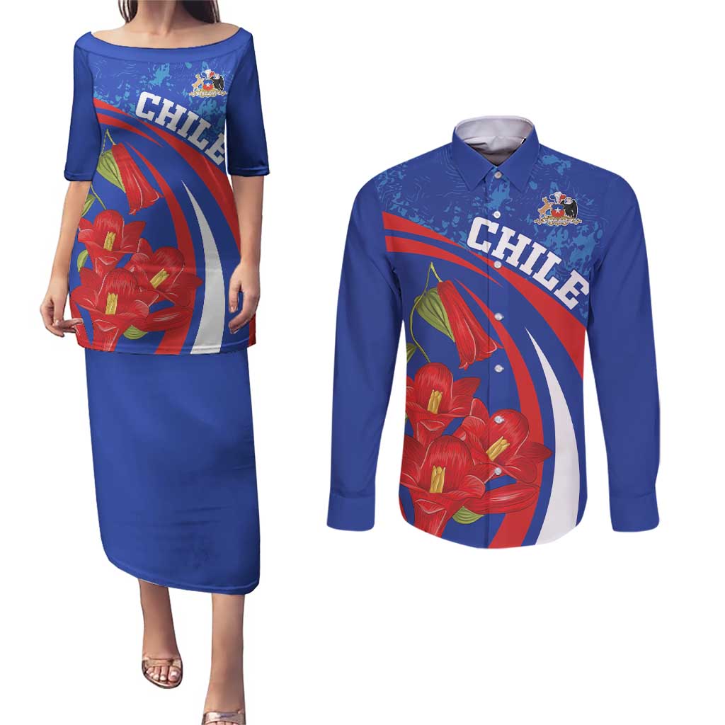 Custom Chile Lapageria Couples Matching Puletasi and Long Sleeve Button Shirt With Grunge Style - Wonder Print Shop