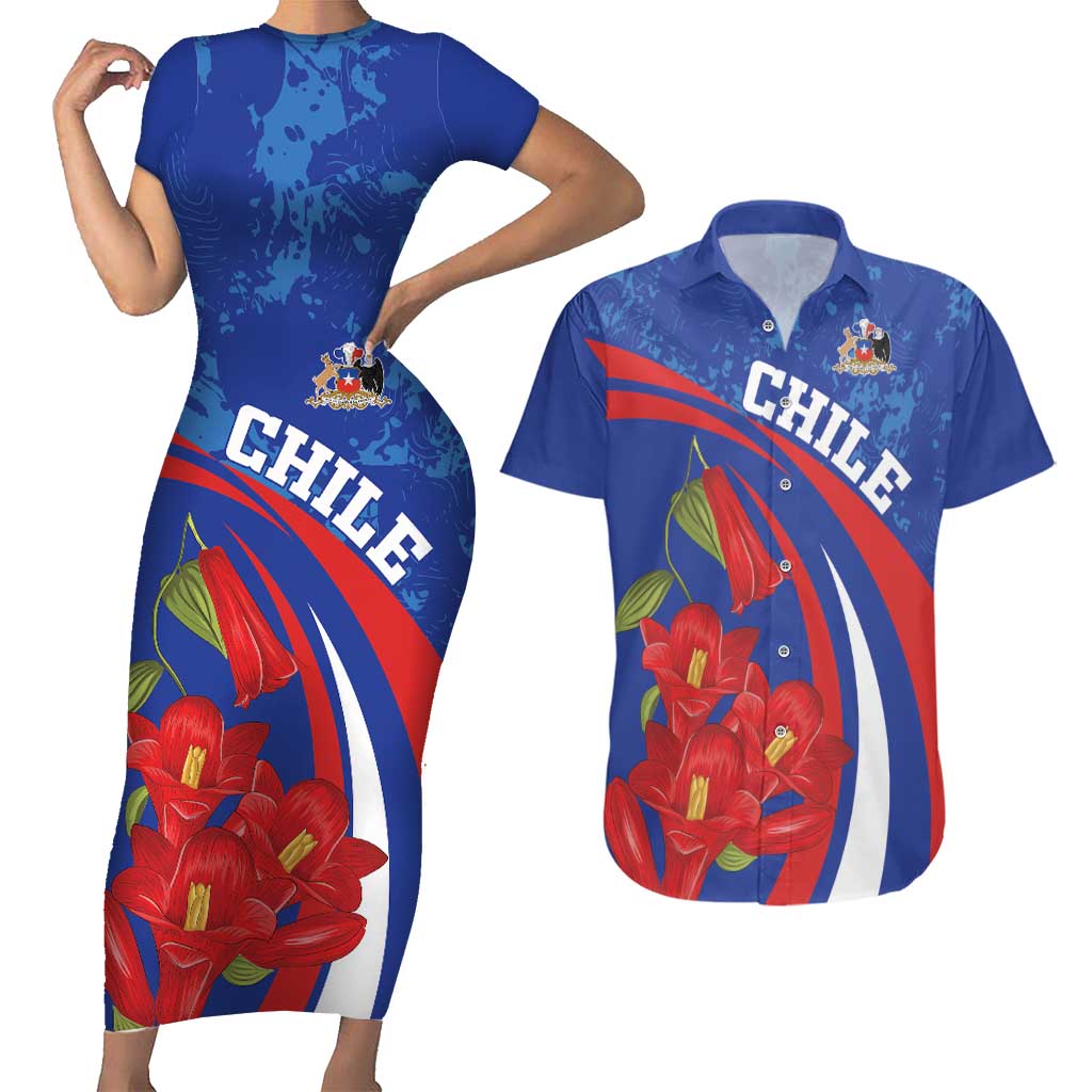 Custom Chile Lapageria Couples Matching Short Sleeve Bodycon Dress and Hawaiian Shirt With Grunge Style - Wonder Print Shop