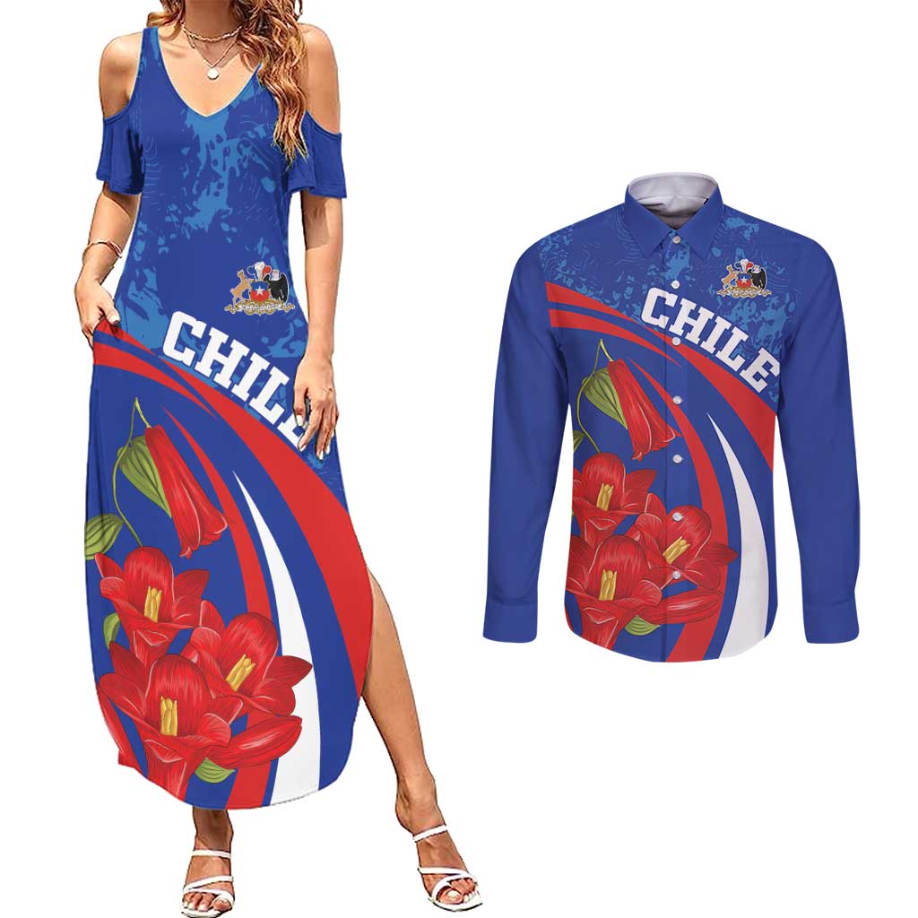 Custom Chile Lapageria Couples Matching Summer Maxi Dress and Long Sleeve Button Shirt With Grunge Style - Wonder Print Shop