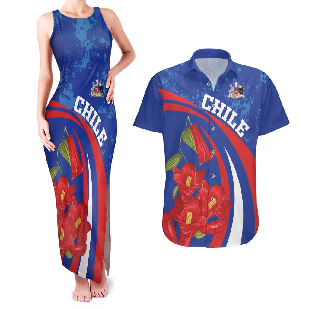 Custom Chile Lapageria Couples Matching Tank Maxi Dress and Hawaiian Shirt With Grunge Style - Wonder Print Shop