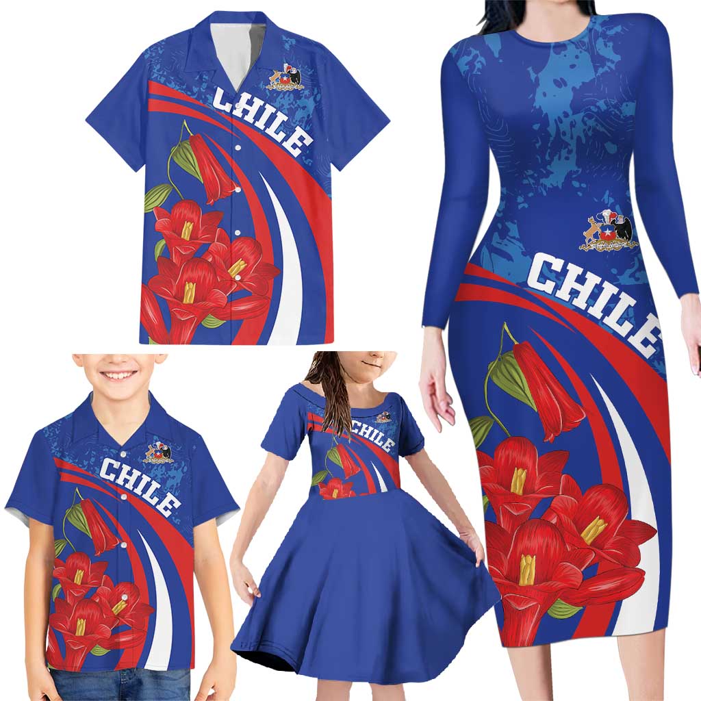 Custom Chile Lapageria Family Matching Long Sleeve Bodycon Dress and Hawaiian Shirt With Grunge Style - Wonder Print Shop