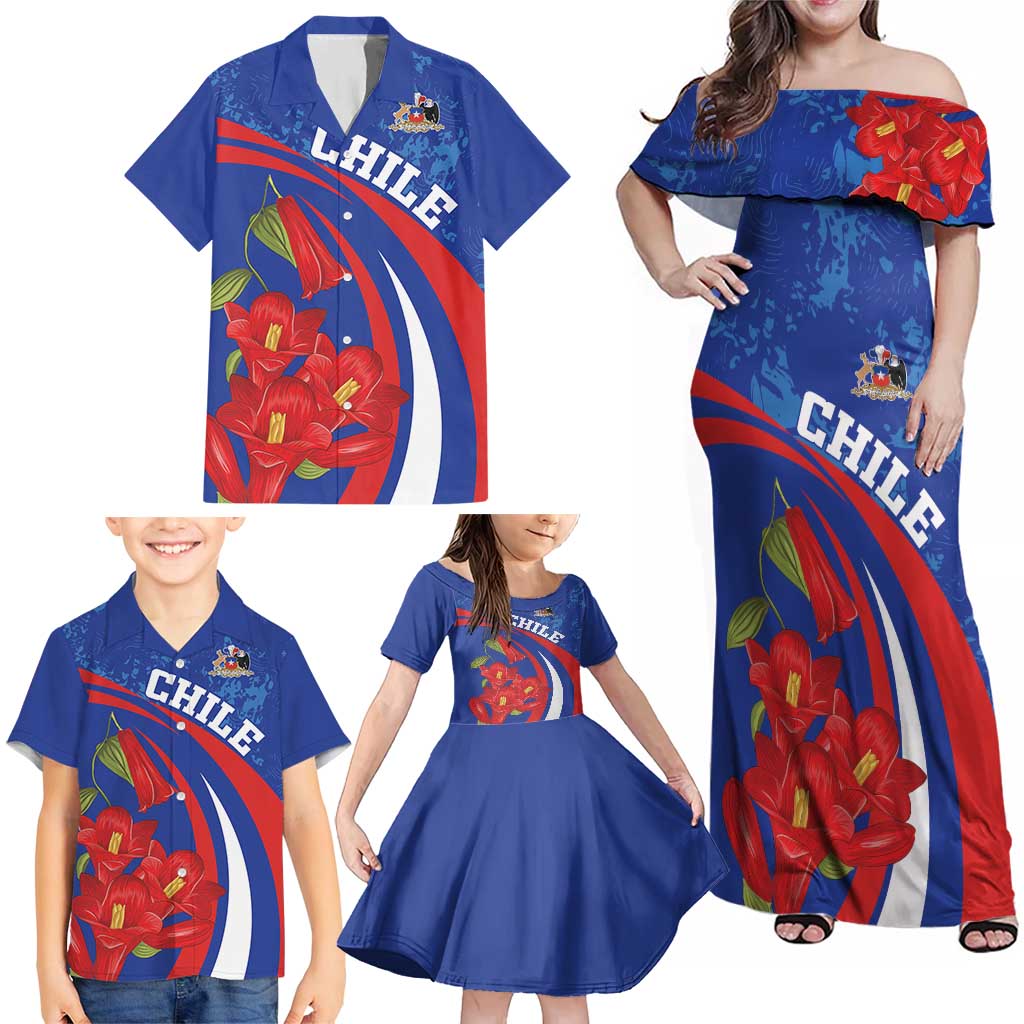 Custom Chile Lapageria Family Matching Off Shoulder Maxi Dress and Hawaiian Shirt With Grunge Style - Wonder Print Shop