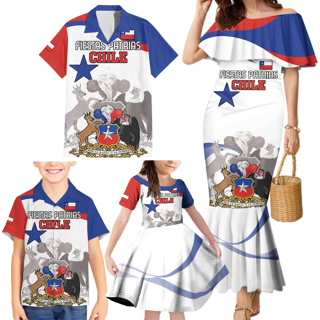 Custom Fiestas Patrias Chile Family Matching Mermaid Dress and Hawaiian Shirt Coat Of Arms - Wonder Print Shop