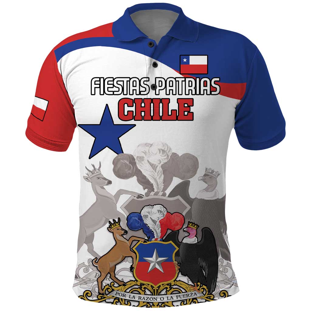 Custom Fiestas Patrias Chile Polo Shirt Coat Of Arms - Wonder Print Shop