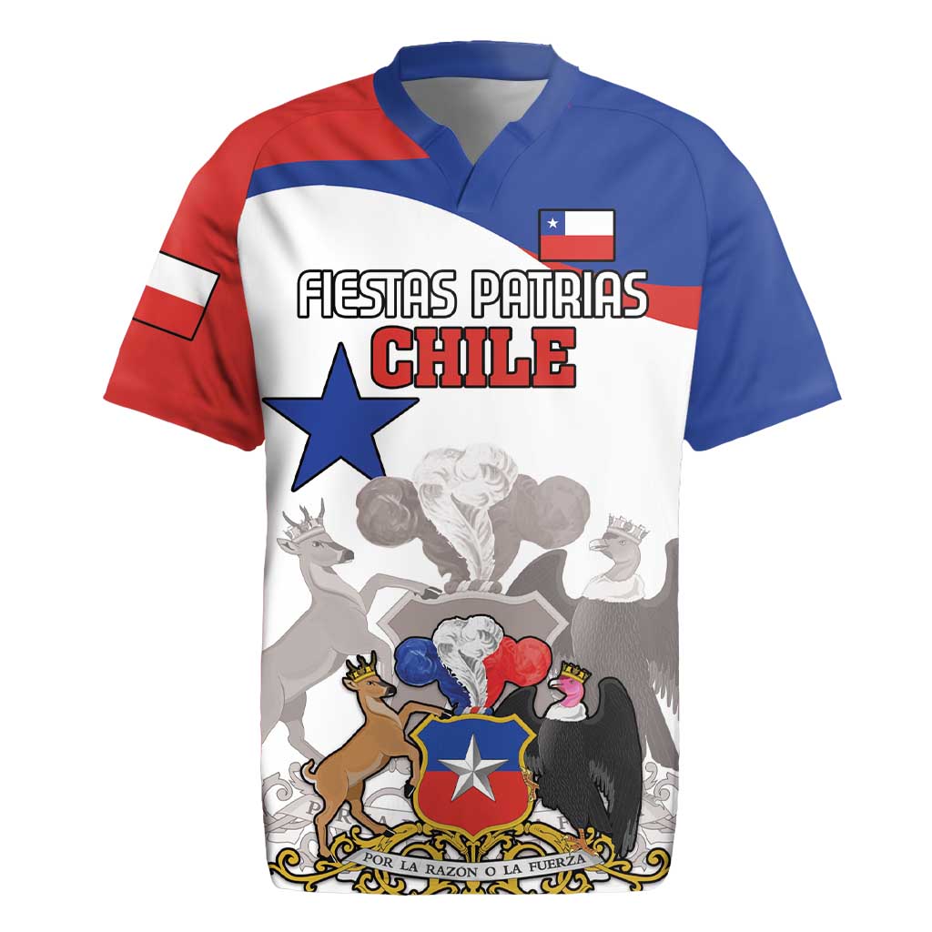 Custom Fiestas Patrias Chile Rugby Jersey Coat Of Arms - Wonder Print Shop