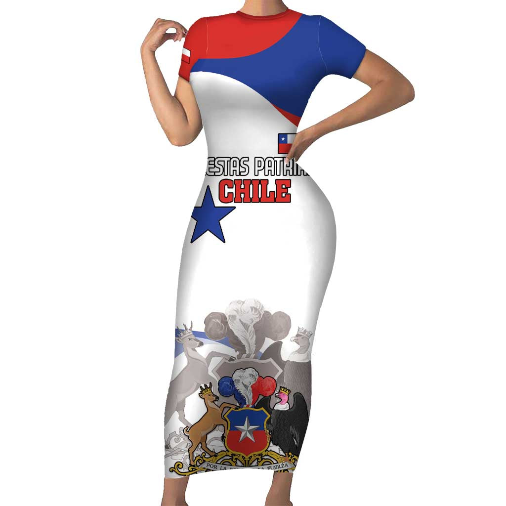 Custom Fiestas Patrias Chile Short Sleeve Bodycon Dress Coat Of Arms - Wonder Print Shop