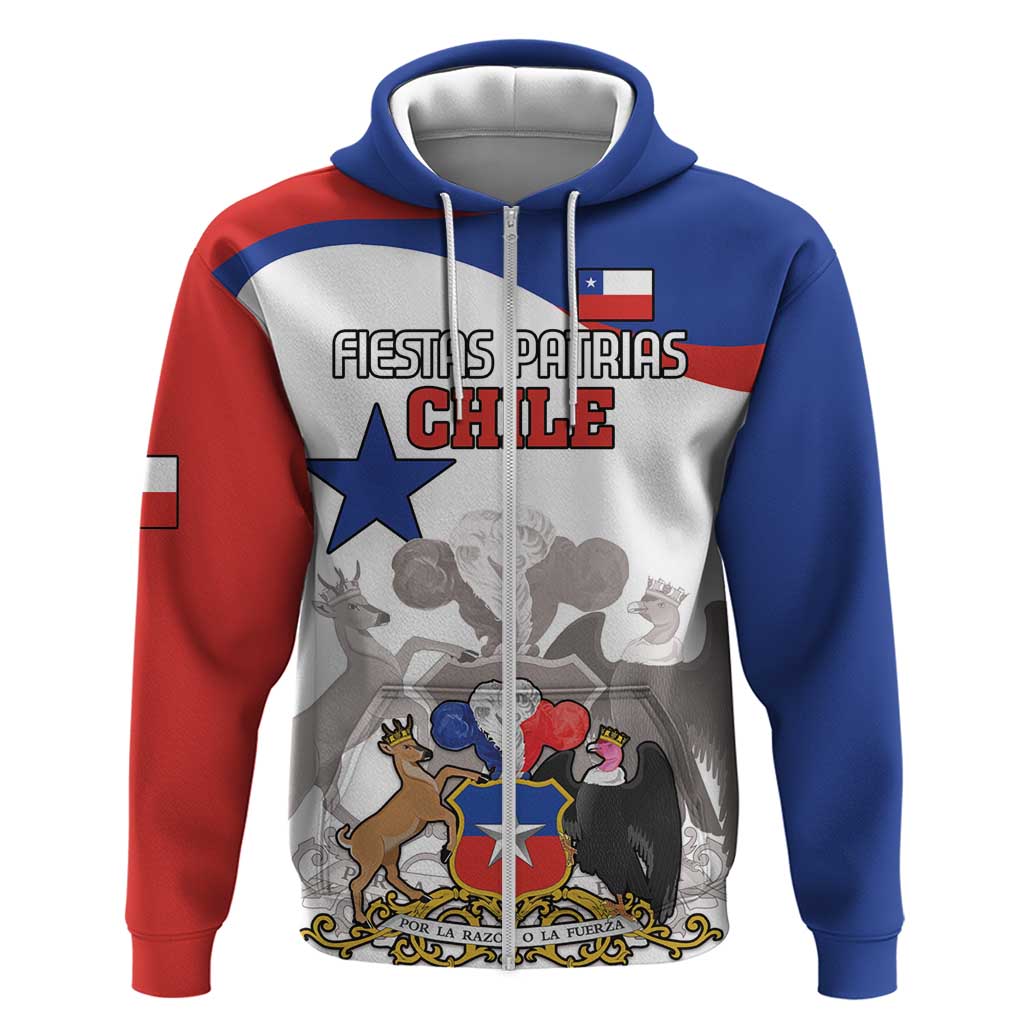 Custom Fiestas Patrias Chile Zip Hoodie Coat Of Arms - Wonder Print Shop