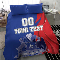 Blue and red Chile bedding set with 'YOUR TEXT' and coat of arms print on duvet