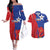 Custom Chile Independence Day Couples Matching Off The Shoulder Long Sleeve Dress and Hawaiian Shirt Lapageria Flower With Coat Of Arms - Wonder Print Shop