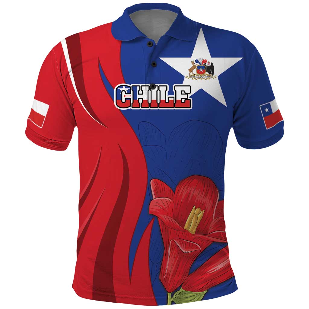 Custom Chile Independence Day Polo Shirt Lapageria Flower With Coat Of Arms - Wonder Print Shop