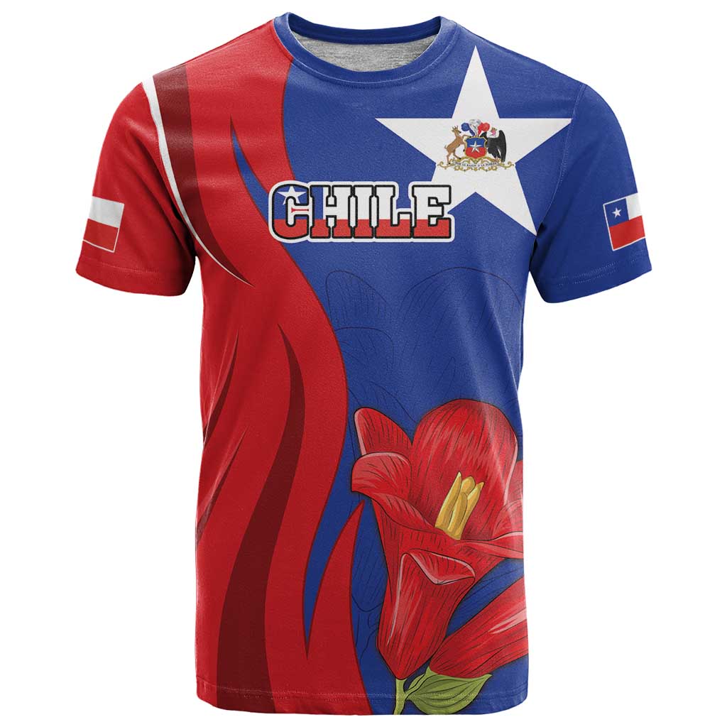 Custom Chile Independence Day T Shirt Lapageria Flower With Coat Of Arms - Wonder Print Shop