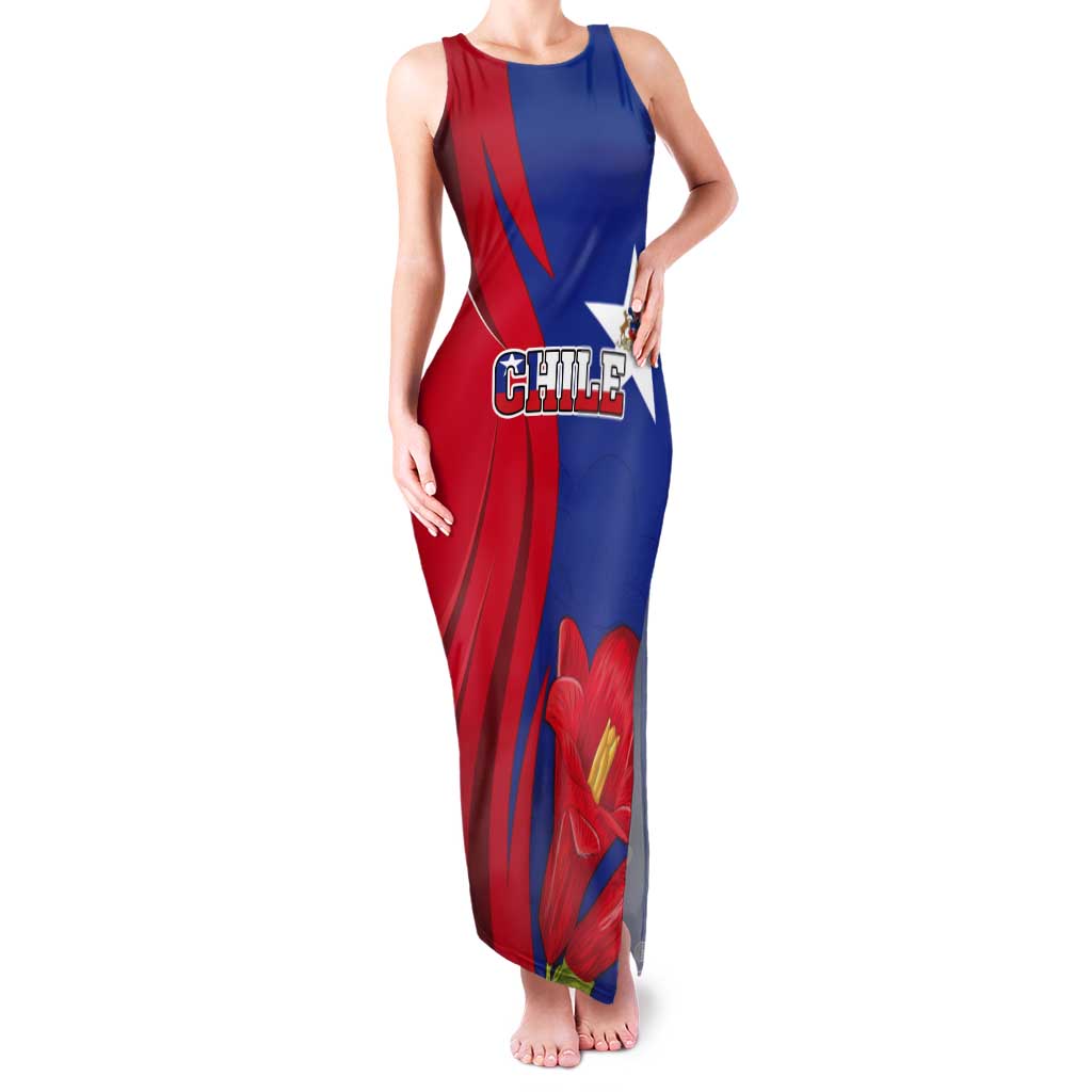 Custom Chile Independence Day Tank Maxi Dress Lapageria Flower With Coat Of Arms - Wonder Print Shop