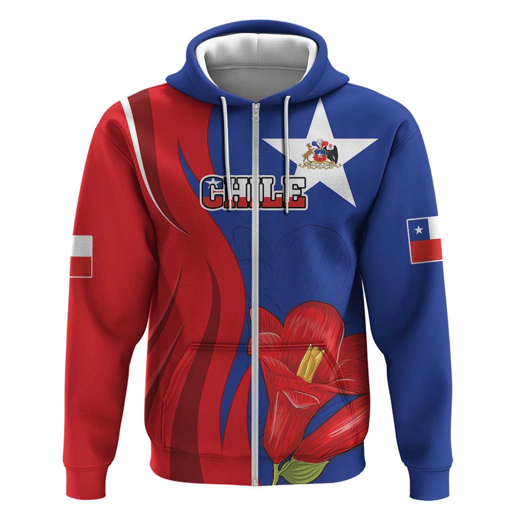 Custom Chile Independence Day Zip Hoodie Lapageria Flower With Coat Of Arms - Wonder Print Shop