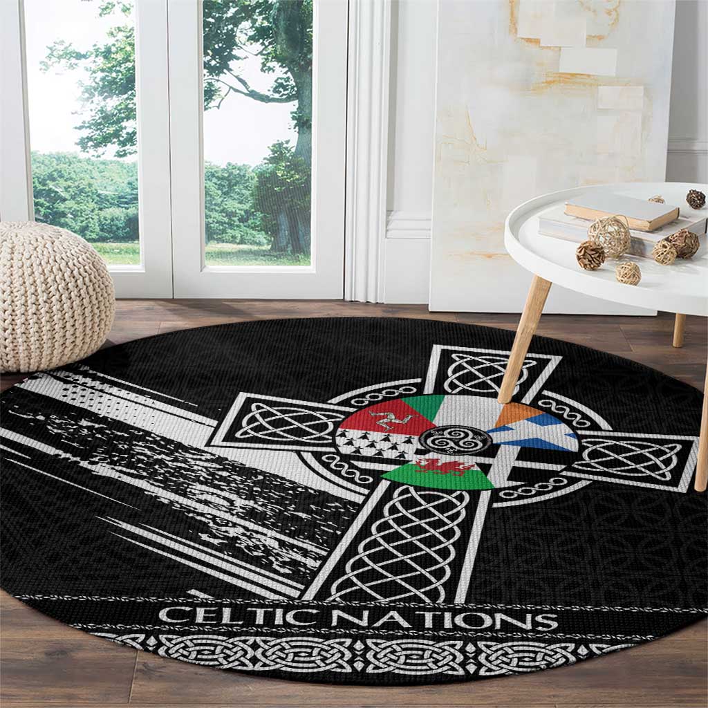 Cross Celtic Nations Round Carpet Six Celtic Countries Grunge Style - Wonder Print Shop