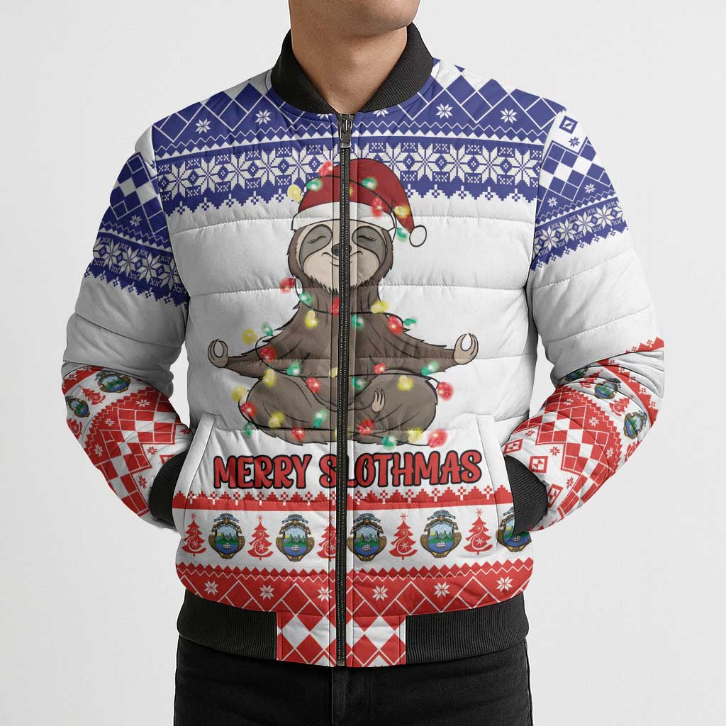 Costa Rica Christmas Bomber Puffer Jacket Merry Slothmas - Wonder Print Shop