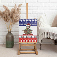 Framed? No—sloth Christmas canvas wall art on an easel with “Merry Slothmas” text.